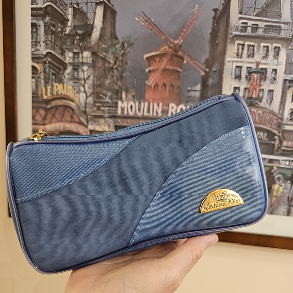 Dior Handbags - Dior Blue Cosmetic Bag with Gold Accent